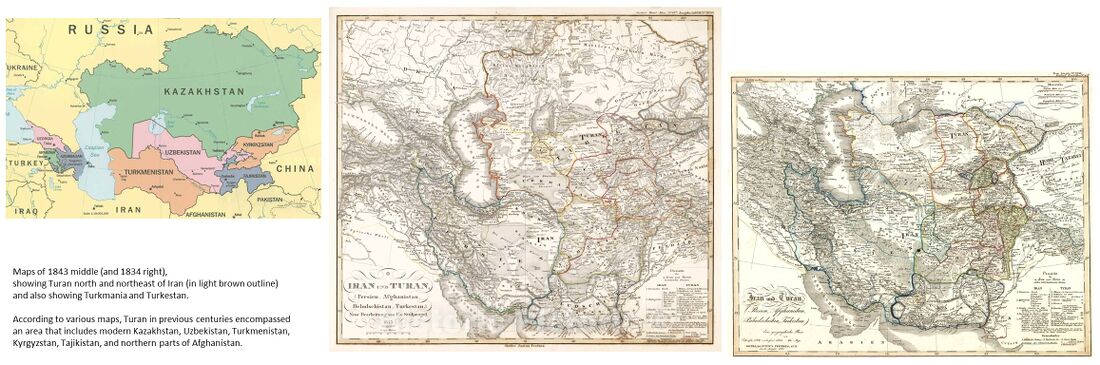 positions the location of Turan in more recent times. The Turanian empire is described by Rudolf Steiner as the great opponent of the Persian empire in the second Persian cultural age, some 5000 to 7000 years ago. Nevertheless the below still appears correct from geographic indications in his lectures ("Turan to the North, towards Siberia", see 1910-09-01-GA123) as these locations (like Egypt or Persia/Iran) are stable across millenia.